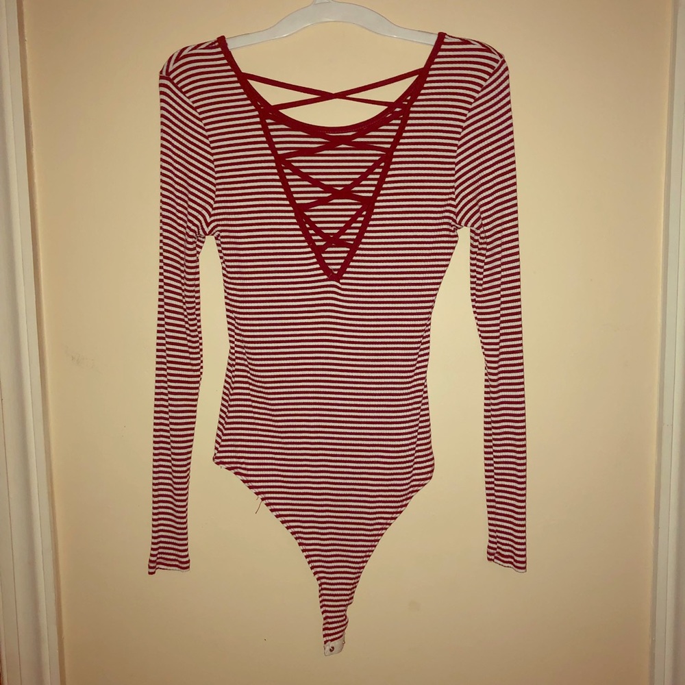 Red/White Striped Bodysuit